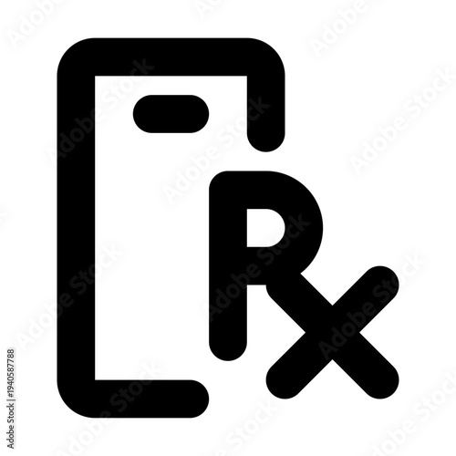 Digital Prescription Icon, E-Prescription Smartphone Illustration, Online Pharmacy RX Symbol, 24x24 Pixel Perfect, Editable Stroke Vector Design.