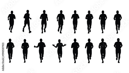 A group of people running in different poses