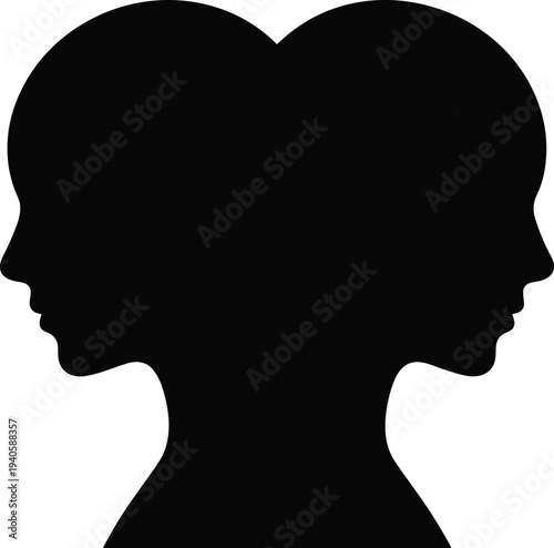 Human head silhouette with heart shaped brain concept, psychology and mental health illustration isolated on white background