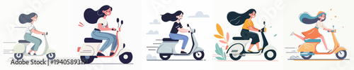 vector of woman riding a scooter