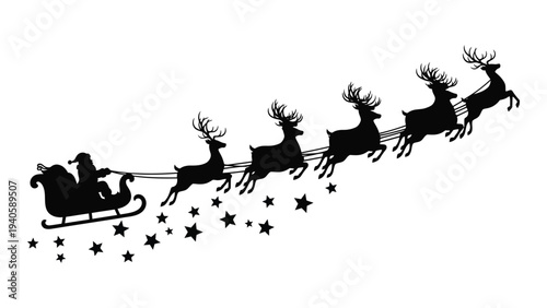 Santa claus riding in his sleigh pulled by reindeer