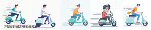 vector of a man riding a scooter