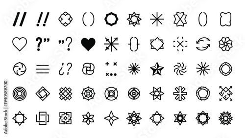 A collection of various black mathematical and punctuation symbols