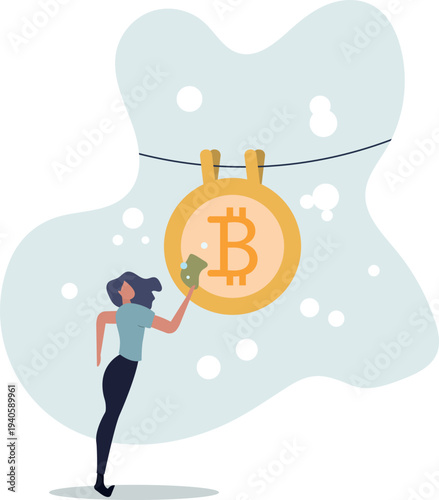 Bitcoin and cryptocurrency using for money laundering or payment in dark market, financial crime or criminal ransom pay concept.person's life situation and his activities.