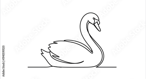 Elegant continuous line art of a graceful swan swimming peacefully