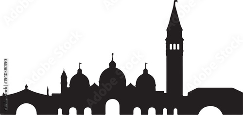 Venice skyline with gondolas and rialto bridge silhouette travel destination