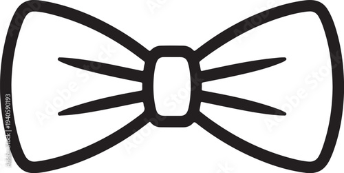 Black Bow Tie Icon in Simple Line Art Style with Monochromatic Color on White Background for Formal Wear