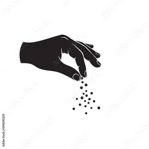 Culinary Seasoning Spice Hand Sprinkle Black Silhouette Abstract Concept Food Preparation Cooking Ingredient Flavoring Kitchen Action Ingredient Additive Spice Drop