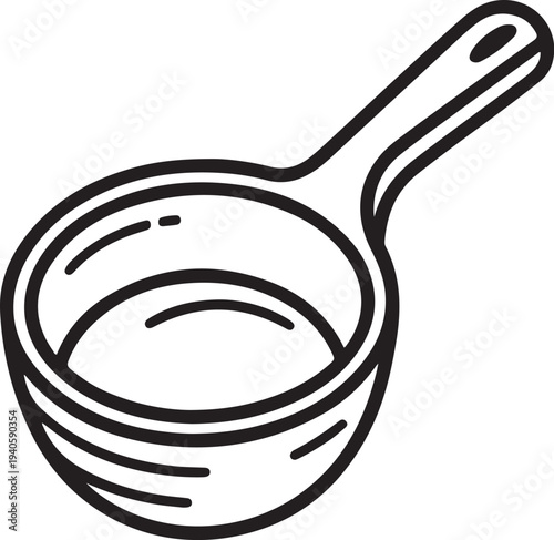 Cast Iron Skillet Simple Line Art Black Outline Isolated on White Background for Cooking Illustration