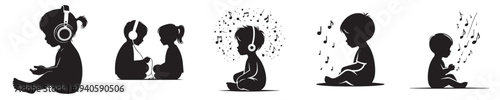 little boy listening to music silhouette style