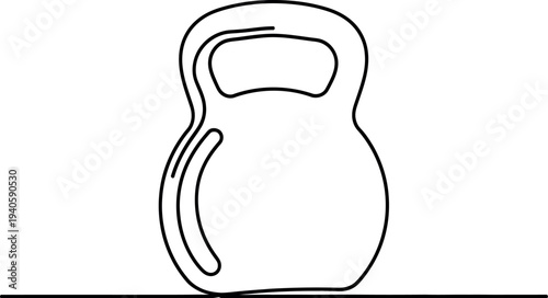 Continuous line drawing of a single kettlebell resting on a flat surface