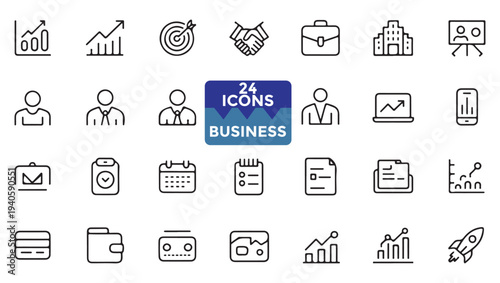 Collection of business icons representing growth strategy and professional success