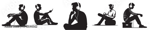 young man listening to silhouette style music