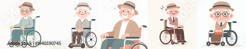 vector of grandfather riding a wheelchair