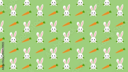 easter animated background with rabbits and carrots. easter animation with seamless pattern