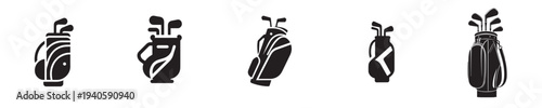 a collection of silhouette style golf bags