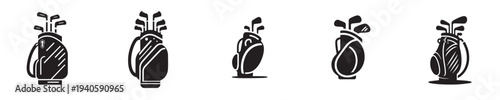 a collection of silhouette style golf bags