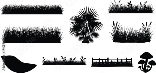 Collection of diverse happy children characters animal silhouettes botanical flowers birthday elements and sitting poses cad drawing flat vector illustration