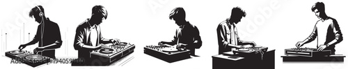 man playing disc jockey style silhouette