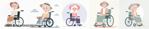 vector of grandmother riding a wheelchair