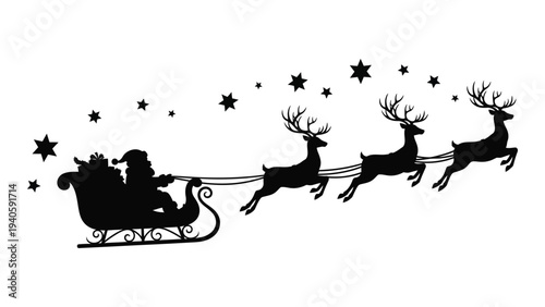 Santa claus rides through the night sky in his sleigh
