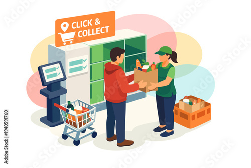 Customer picking up online order at store with click and collect service.