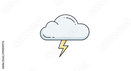 Storm Cloud with Lightning Bolt Icon. Weather Vector Illustration Isolated on White Background