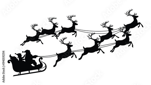 Santa claus riding in his sleigh pulled by reindeer