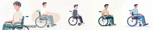 vector of young man riding a wheelchair