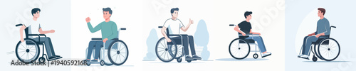 vector of young man riding a wheelchair