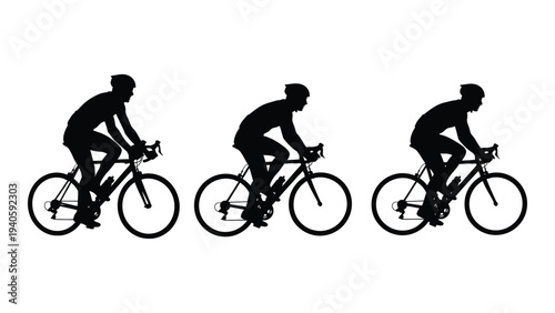 A cyclist riding a bicycle in different positions