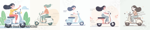 vector of woman riding a scooter