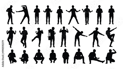 Black silhouettes of people in various poses