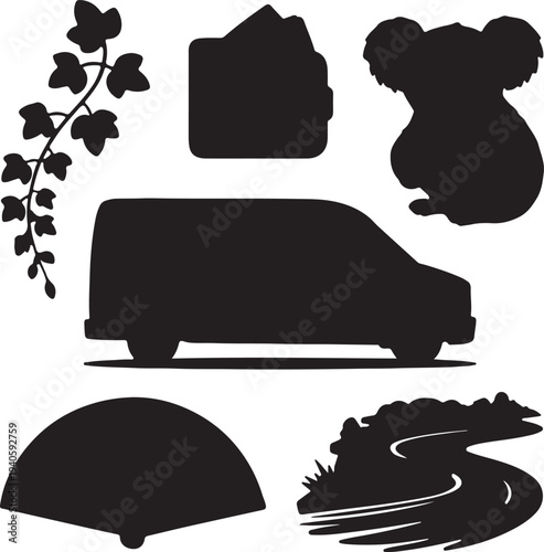 Set of 6 black silhouette icons vector