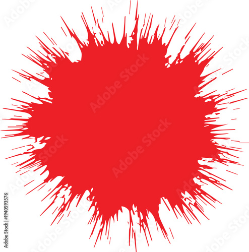 Vibrant red ink splatter on white background