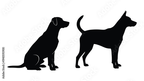 Two black dog silhouettes in different poses