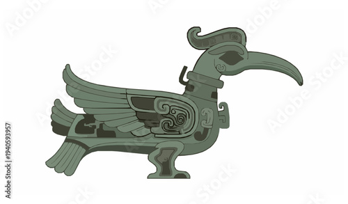 Sanxingdui bronze bird artifact vector illustration inspired by Shang dynasty Chinese ancient Shu civilization relic