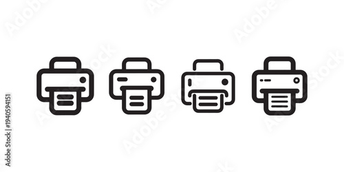 Four printer icons showing office equipment and document printing function on white background