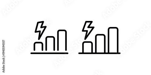 Two bar chart icons with lightning bolt symbol showing power consumption or energy data on white background