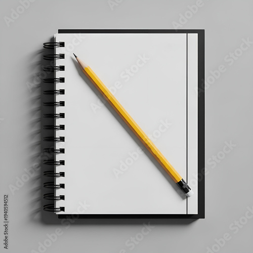 Open spiral notebook with yellow pencil on white page