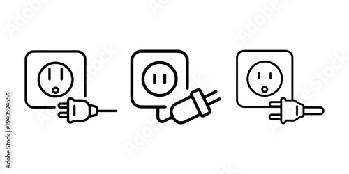 Electrical plug and socket icons representing connection power supply and electricity usage for devices