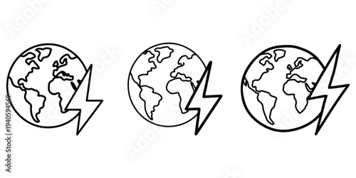 Earth globe with lightning bolt symbol for global energy power electricity and renewable sustainable resources