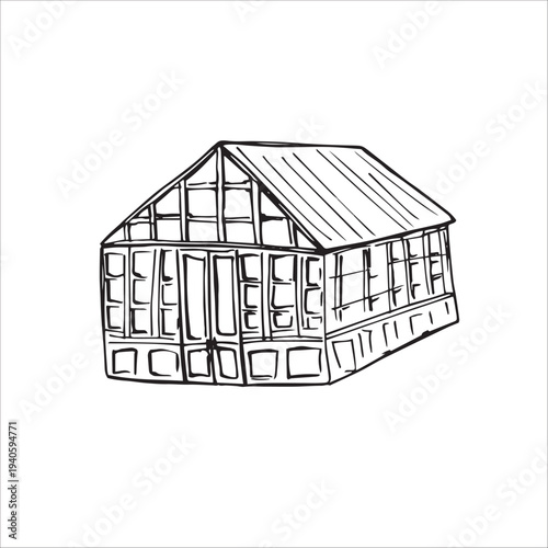 Whimsy vintage greenhouse line art 