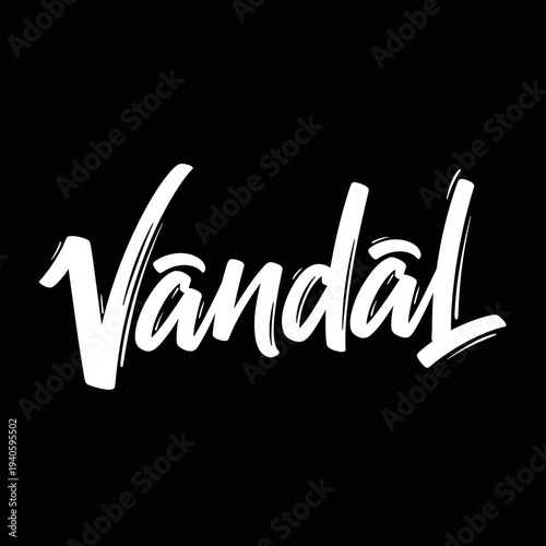 Vandal word in white brush stroke lettering on black background.