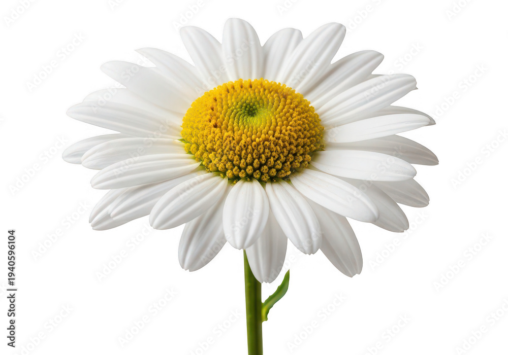 Fototapeta premium A single white daisy flower with a yellow center on transparent background