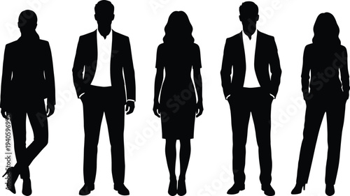 Professional business people silhouettes in formal suits, diverse corporate team standing together for office career and leadership concept success