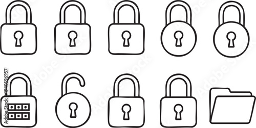 Collection of padlock and folder icons security symbol