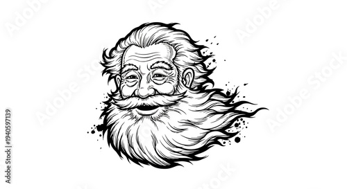 Illustration of a cheerful, elderly man with a flowing beard and wild hair