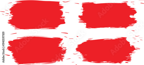 A digital artwork featuring four red brushstrokes on a white background