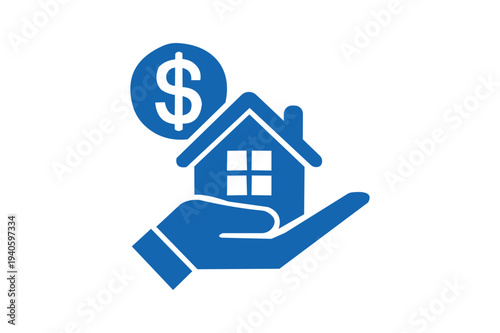 A hand holding a house with a dollar coin representing real estate investment or financial security. Resizable and Editable. EPS, 10.